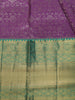 Purple Floral Woven Kanchipuram Silk Saree With Contrast Teal Green Zari Border