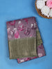 Purple Leaf Printed Raw Silk Saree - Diadem