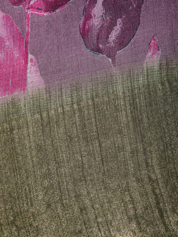 Purple Leaf Printed Raw Silk Saree - Diadem