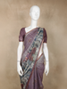 Purple Linen Cotton Saree With Artistic Village Motif Print