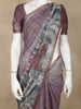 Purple Linen Cotton Saree With Artistic Village Motif Print