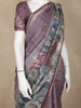 Purple Linen Cotton Saree With Artistic Village Motif Print
