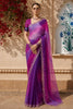 Purple Magenta Striped Zari Woven Design Pure Organza Saree with Scalloped Border