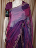 Purple Magenta Striped Zari Woven Design Pure Organza Saree with Scalloped Border