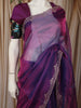 Purple Magenta Striped Zari Woven Design Pure Organza Saree with Scalloped Border
