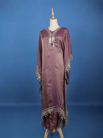 Purple Mirror Work Semi Silk Kaftan Suit - Diadem