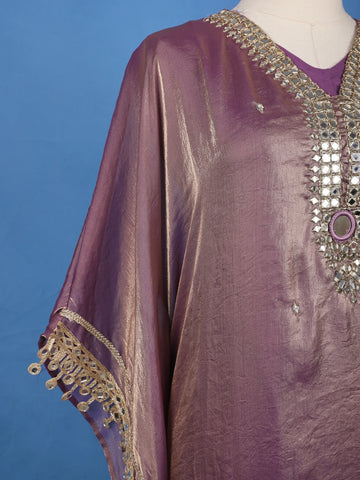 Purple Mirror Work Semi Silk Kaftan Suit - Diadem