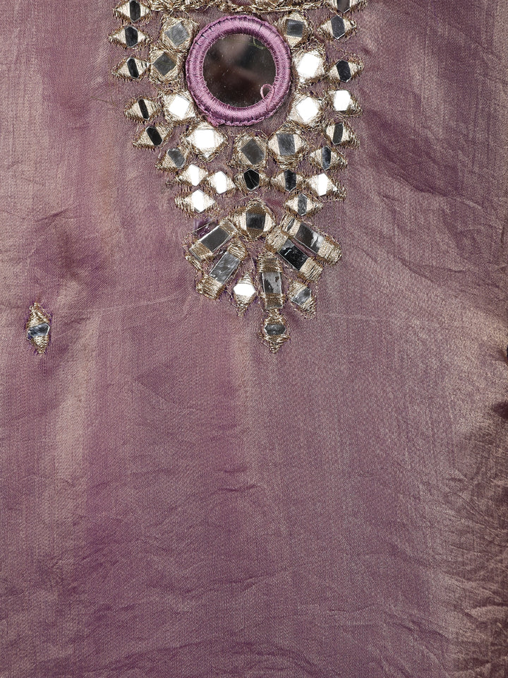 Purple Mirror Work Semi Silk Kaftan Suit - Diadem