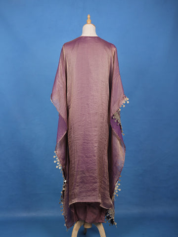 Purple Mirror Work Semi Silk Kaftan Suit - Diadem