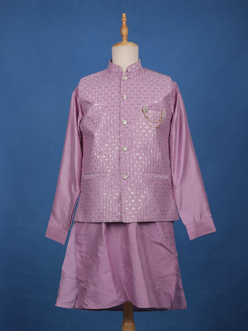 Purple Sequin Embroidered Brocade Kurta Pyjama - Diadem