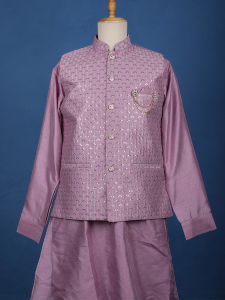 Purple Sequin Embroidered Brocade Kurta Pyjama - Diadem