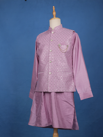 Purple Sequin Embroidered Brocade Kurta Pyjama - Diadem