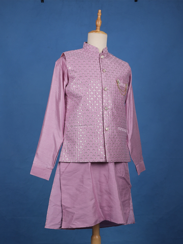 Purple Sequin Embroidered Brocade Kurta Pyjama - Diadem