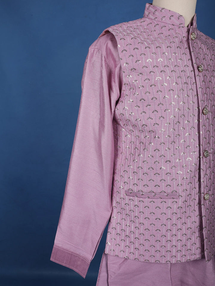 Purple Sequin Embroidered Brocade Kurta Pyjama - Diadem