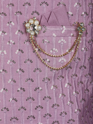 Purple Sequin Embroidered Brocade Kurta Pyjama - Diadem