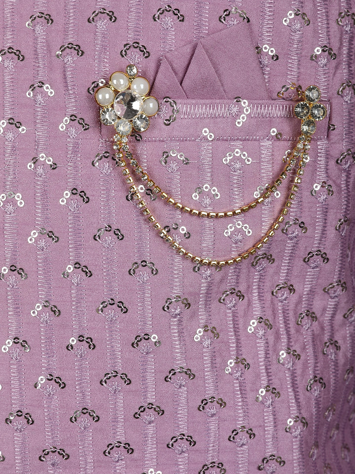 Purple Sequin Embroidered Brocade Kurta Pyjama - Diadem