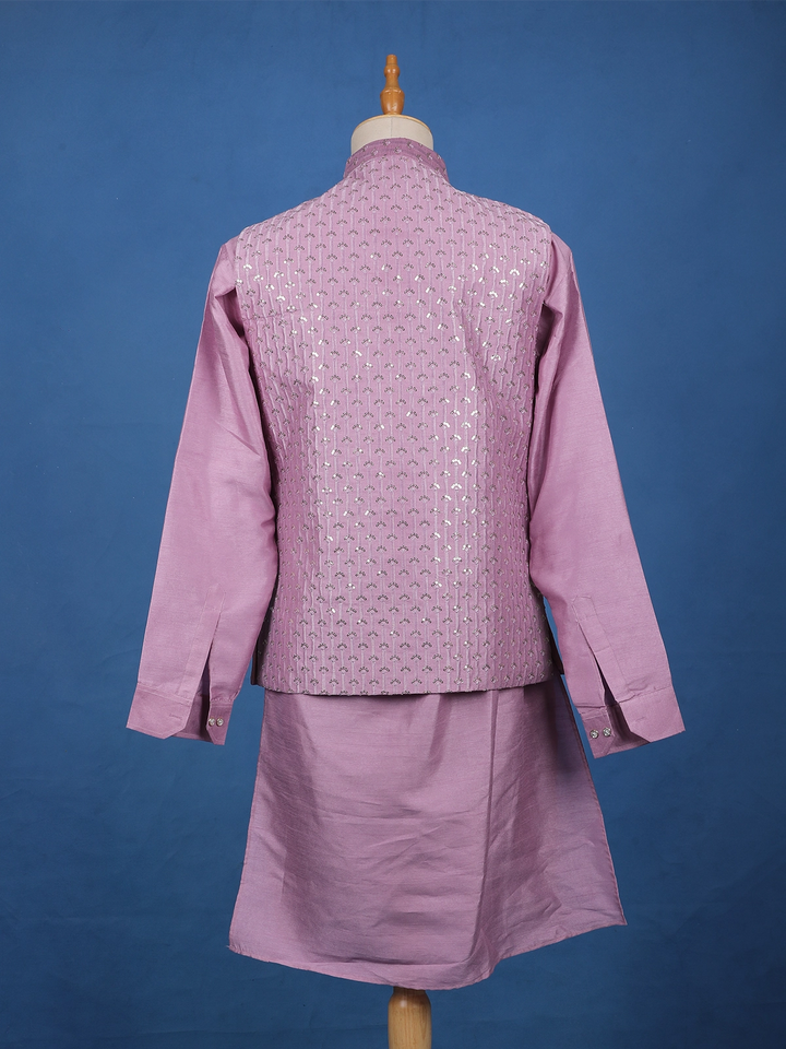 Purple Sequin Embroidered Brocade Kurta Pyjama - Diadem
