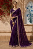 Purple Sequins Design  Satin Saree with Embellished Lace Border