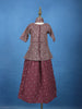 Purple Sequins Embroidered Kids Peplum Top With Skirt And Dupatta