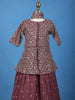 Purple Sequins Embroidered Kids Peplum Top With Skirt And Dupatta