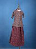 Purple Sequins Embroidered Kids Peplum Top With Skirt And Dupatta