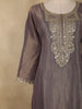 Purple Sequins Zari Embroidered Design Tissue Silk Palazzo Suit with Dupatta