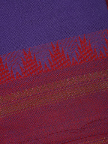 Purple Solid Design Cotton Saree With Red Temple Zari Border - Diadem