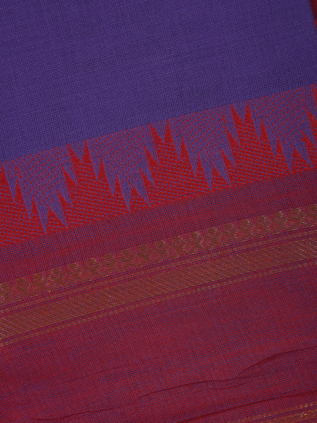 Purple Solid Design Cotton Saree With Red Temple Zari Border - Diadem