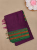Purple Solid Design Semi Silk Cotton Saree with Contrast Green Border