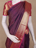 Purple Striped Zari Woven Kanchipuram Silk Saree With Contrast Pink Pallu And Border