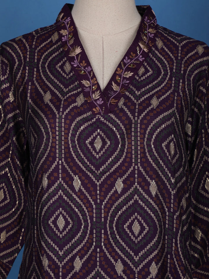 Purple Abstract Designed Cotton Salwar Suit - Diadem