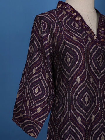 Purple Abstract Designed Cotton Salwar Suit - Diadem