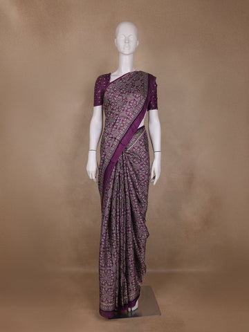 Purple Bandhani-Style Geometric Print Mul Mul Cotton Saree - Diadem