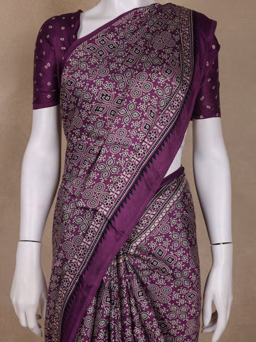 Purple Bandhani-Style Geometric Print Mul Mul Cotton Saree - Diadem