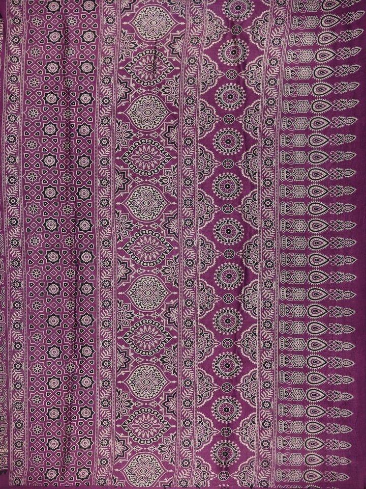 Purple Bandhani-Style Geometric Print Mul Mul Cotton Saree - Diadem