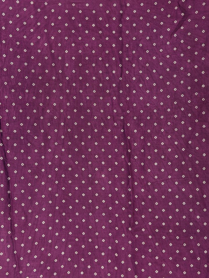 Purple Bandhani-Style Geometric Print Mul Mul Cotton Saree - Diadem