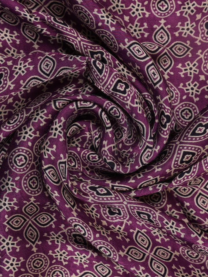 Purple Bandhani-Style Geometric Print Mul Mul Cotton Saree - Diadem