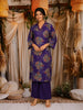 Purple Floral Printed Cotton Salwar Suit with Dupatta
