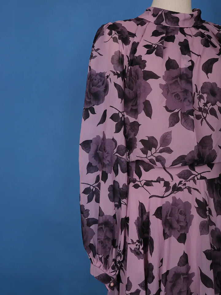 Purple Floral Design Chiffon Partywear Gown - Diadem