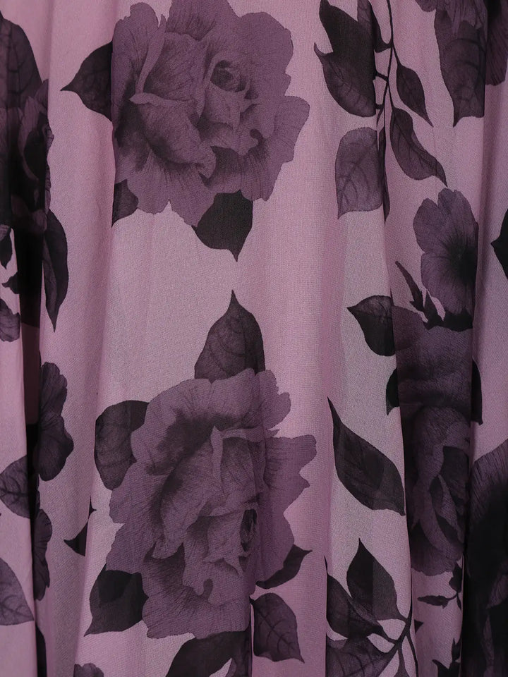 Purple Floral Design Chiffon Partywear Gown - Diadem