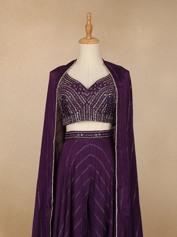 Purple Floral Design Crepe Salwar Palazzo Suit - Diadem