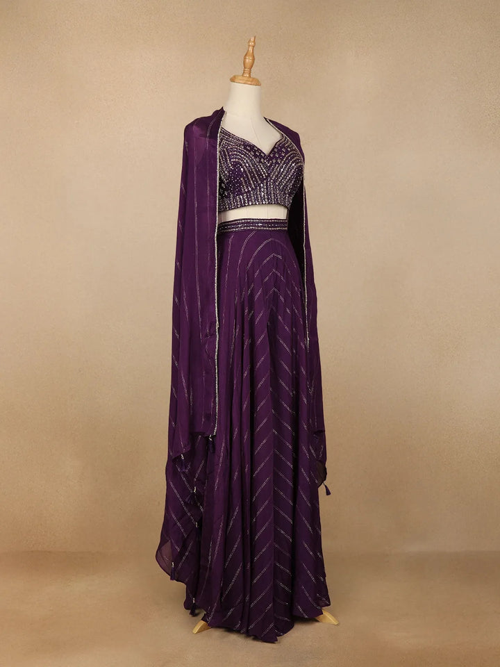 Purple Floral Design Crepe Salwar Palazzo Suit - Diadem