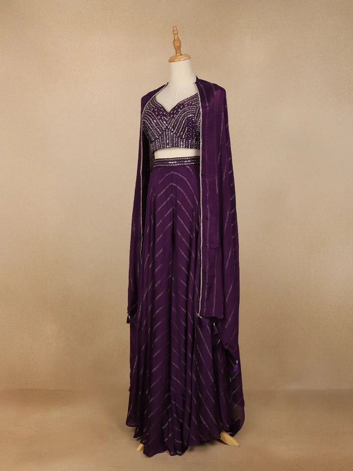 Purple Floral Design Crepe Salwar Palazzo Suit - Diadem