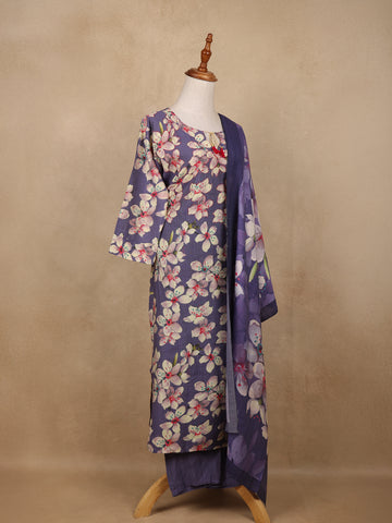Purple Floral Design Print Cotton Salwar Suit - Diadem