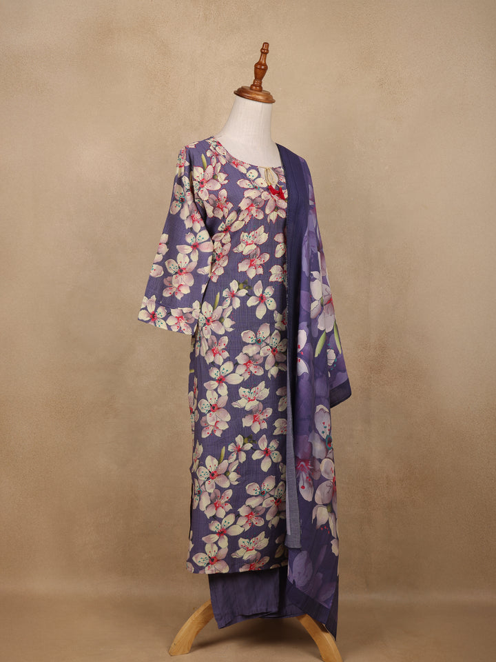 Purple Floral Design Print Cotton Salwar Suit - Diadem