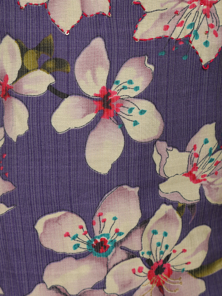 Purple Floral Design Print Cotton Salwar Suit - Diadem