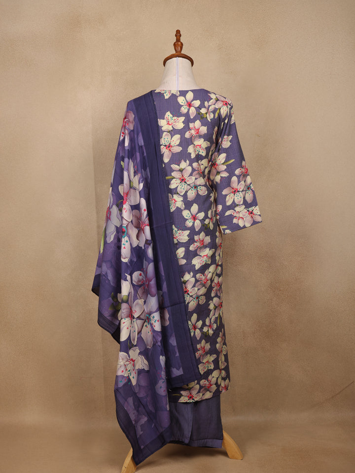 Purple Floral Design Print Cotton Salwar Suit - Diadem