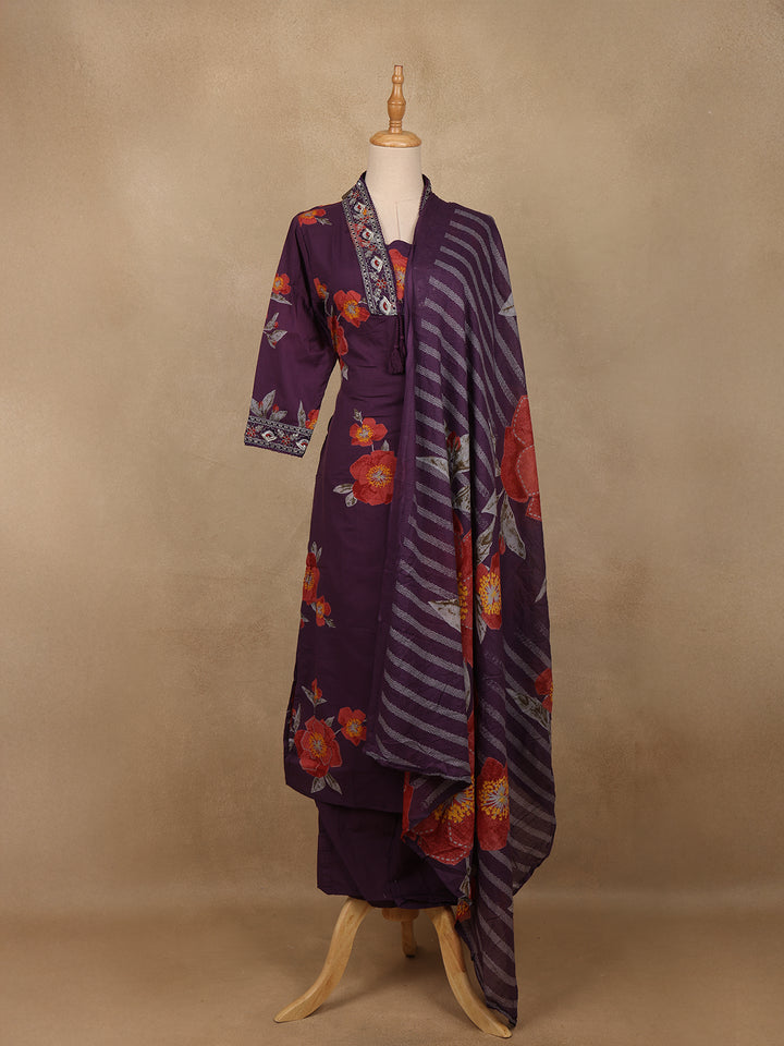 Purple Floral Design Printed Cotton Salwar Suit (Copy) (Copy) - Diadem