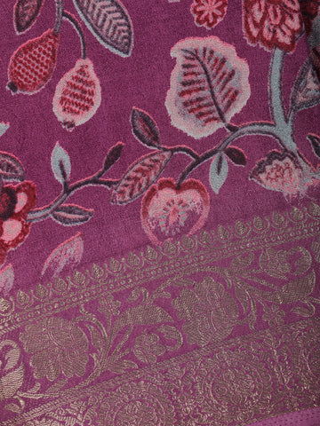 Purple Floral Design Printed Cotton Saree - Diadem