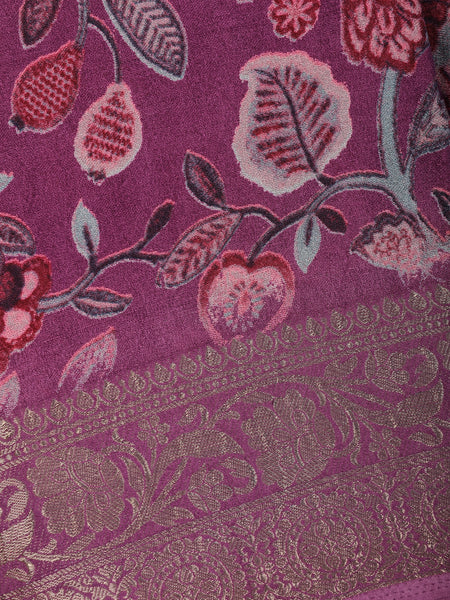 Purple Floral Design Printed Cotton Saree - Diadem